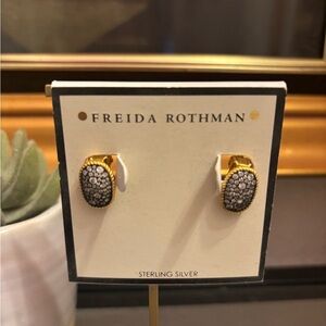 Freida Rothman Gilded Cable Pave Gold and Silver Earrings Clip On